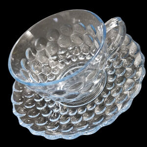 Vintage Clear Hobnail Glass Teacup Saucer Set Blue Tint Set of 2